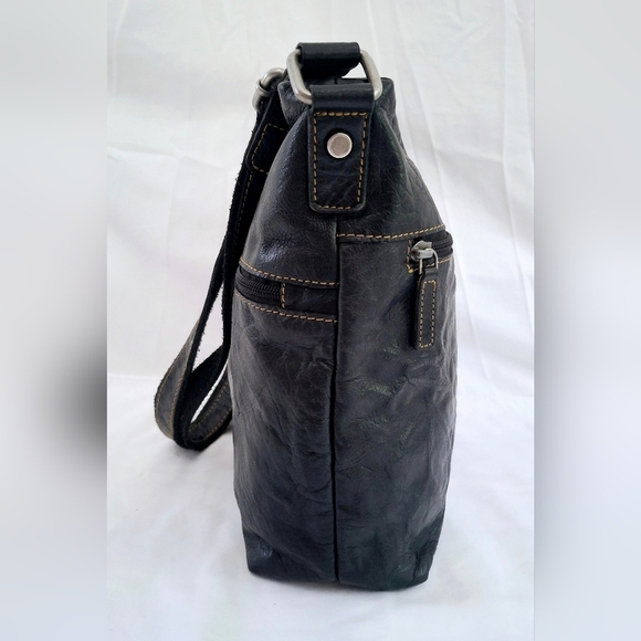 Jack Georges Uptown Hobo Black Leather Crossbody Shoulder Bag #7814 - Picture 6 of 13